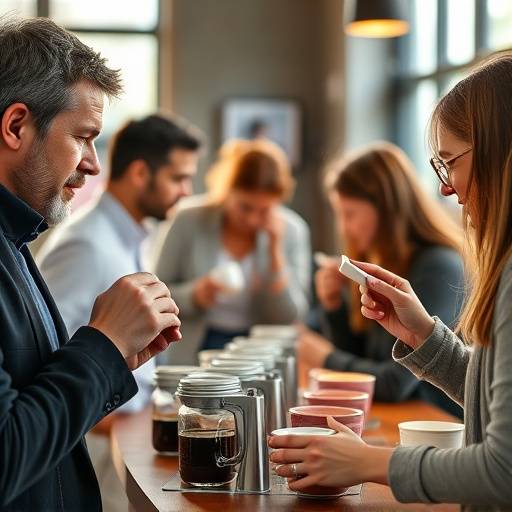 A group of people participating in a coffee tasting workshop, sampling different varieties of coffee.